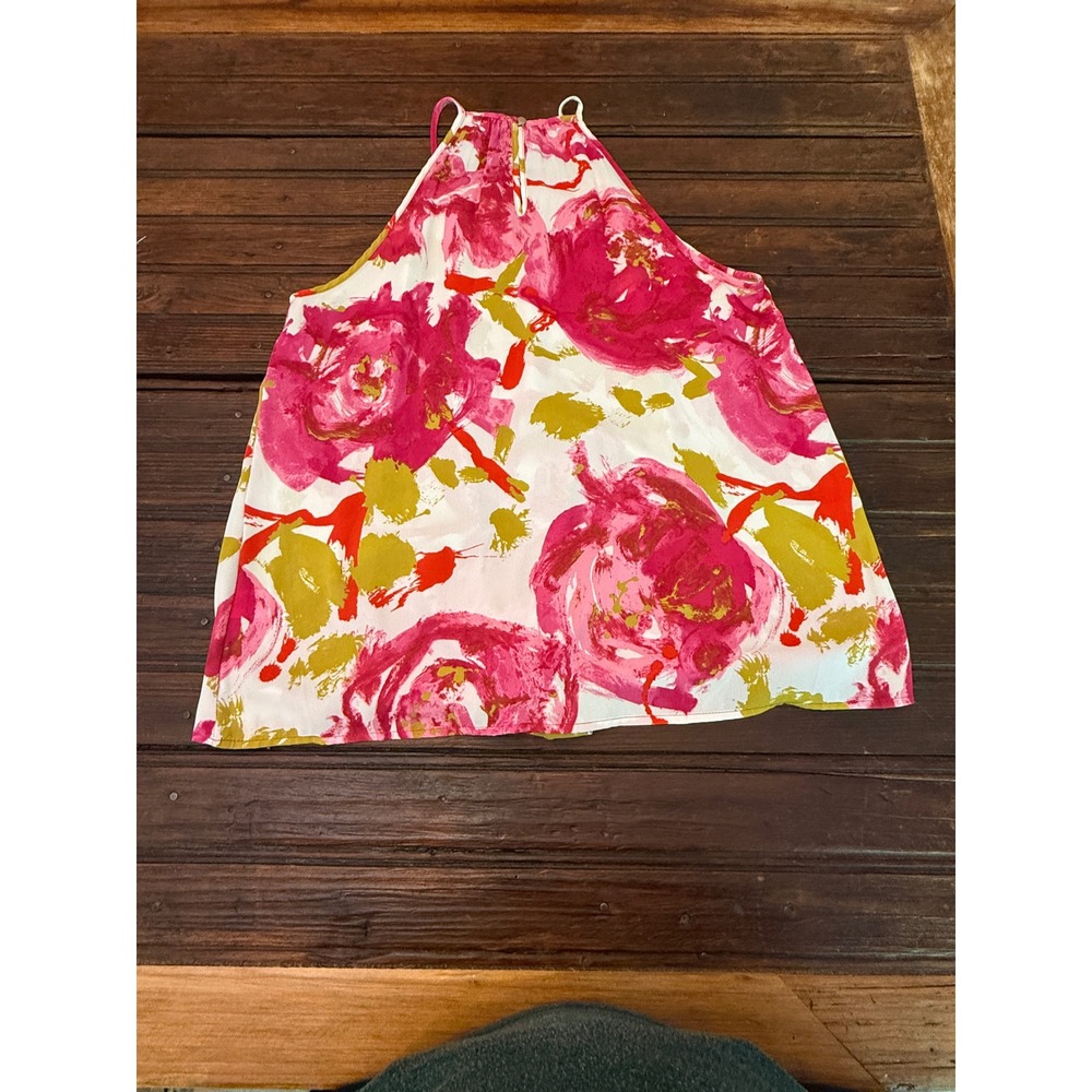 Allison Joy Womens Halter Neck Floral Tie Front Blouse Pink Size Large Resort - Picture 5 of 8